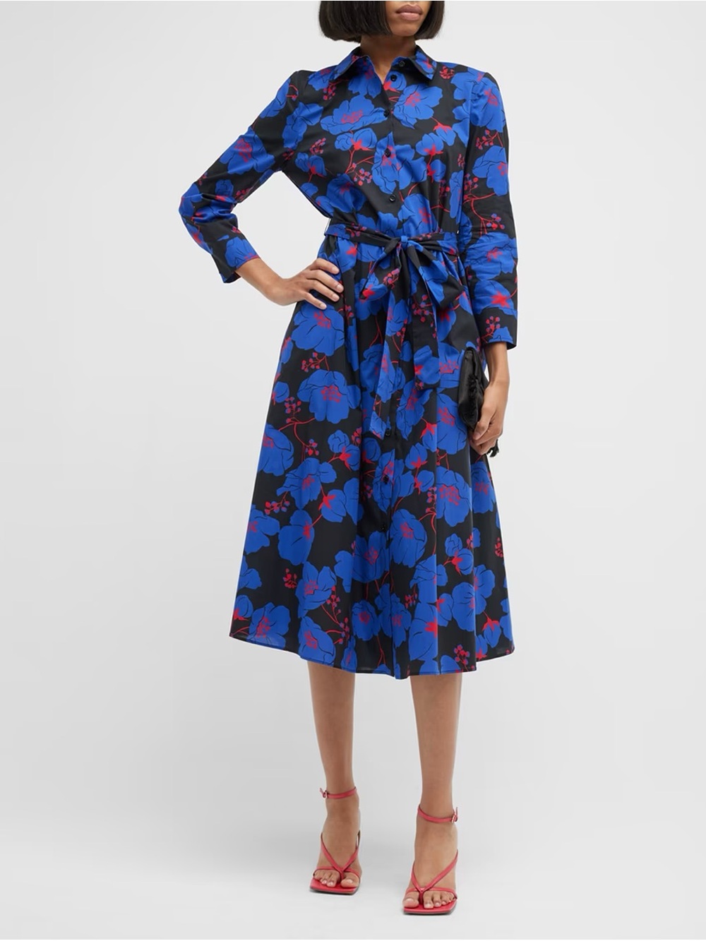 Carolina Herrera New York 18 Blue Floral Shirt Dress